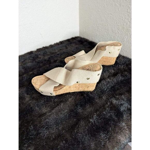 LUCKY BRAND Beige Straps MILLER 2 Open Toe Cork Wedge Platform Sandal Sz 7 - Picture 5 of 7